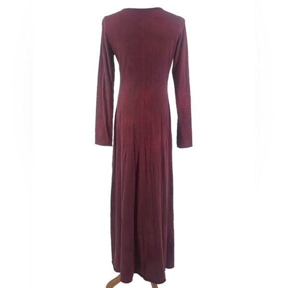 Free People Burgundy Lace Up Long Sleeve Jersey Maxi Dress - Picture 7 of 16